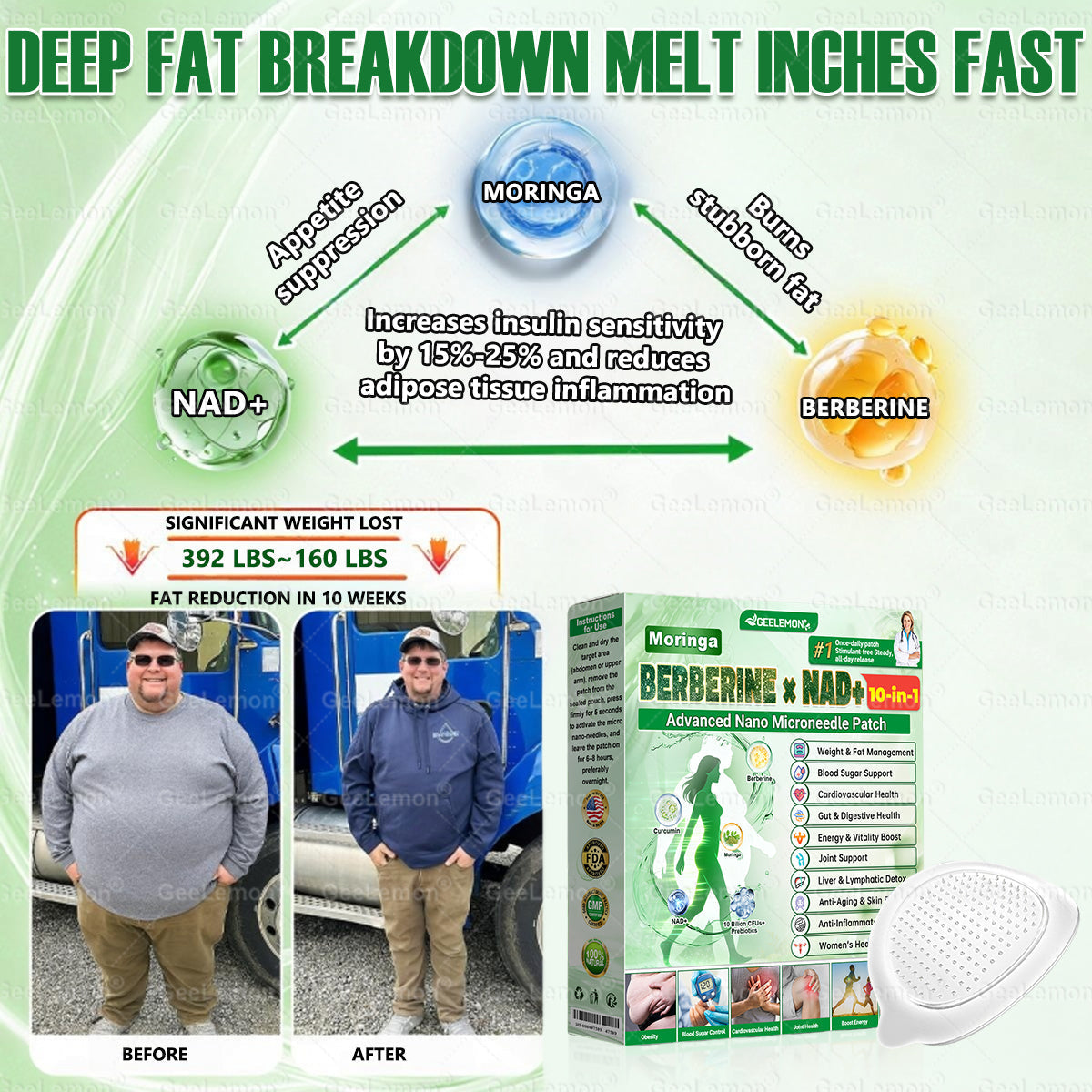 ✅𝐆𝐞𝐞𝐋𝐞𝐦𝐨𝐧® 𝐌𝐨𝐫𝐢𝗻𝗴𝗮 · 𝐁𝐞𝐫𝐛𝗲𝗿𝗶𝗻𝗲 × 𝗡𝗔𝗗+ 𝟏𝟎 𝐢𝐧 𝟏 𝐀𝐝𝐯𝐚𝐧𝐜𝐞𝐝 𝗡𝗮𝗻𝗼 𝗠𝗶𝗰𝗿𝗼𝗻𝐞𝐞𝐝𝐥𝐞 𝐏𝐚𝐭𝗰𝗵👩‍⚕️👩‍⚕️(Just once a day, visible changes in 7 days) ✅ For obesity, loose skin, diabetes, and more.