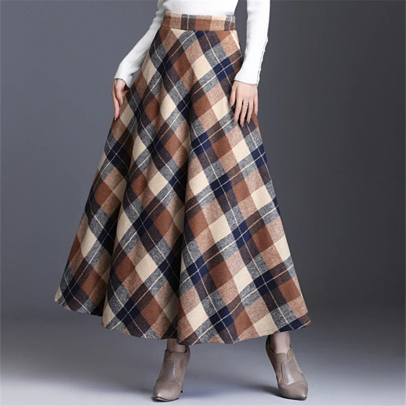 Neophil Woolen Warm S-3XL Thick Plaid Skirts  Winter Women England Style Pockets Midi Pleated A-Line Wool Tartan Skirt S9216
